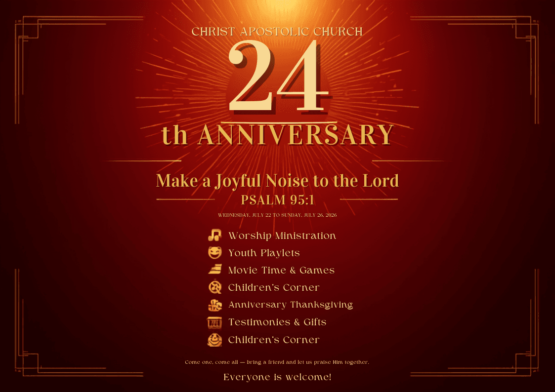 24th Church Anniversary official flyer — Make a Joyful Noise, July 22–26, 2026